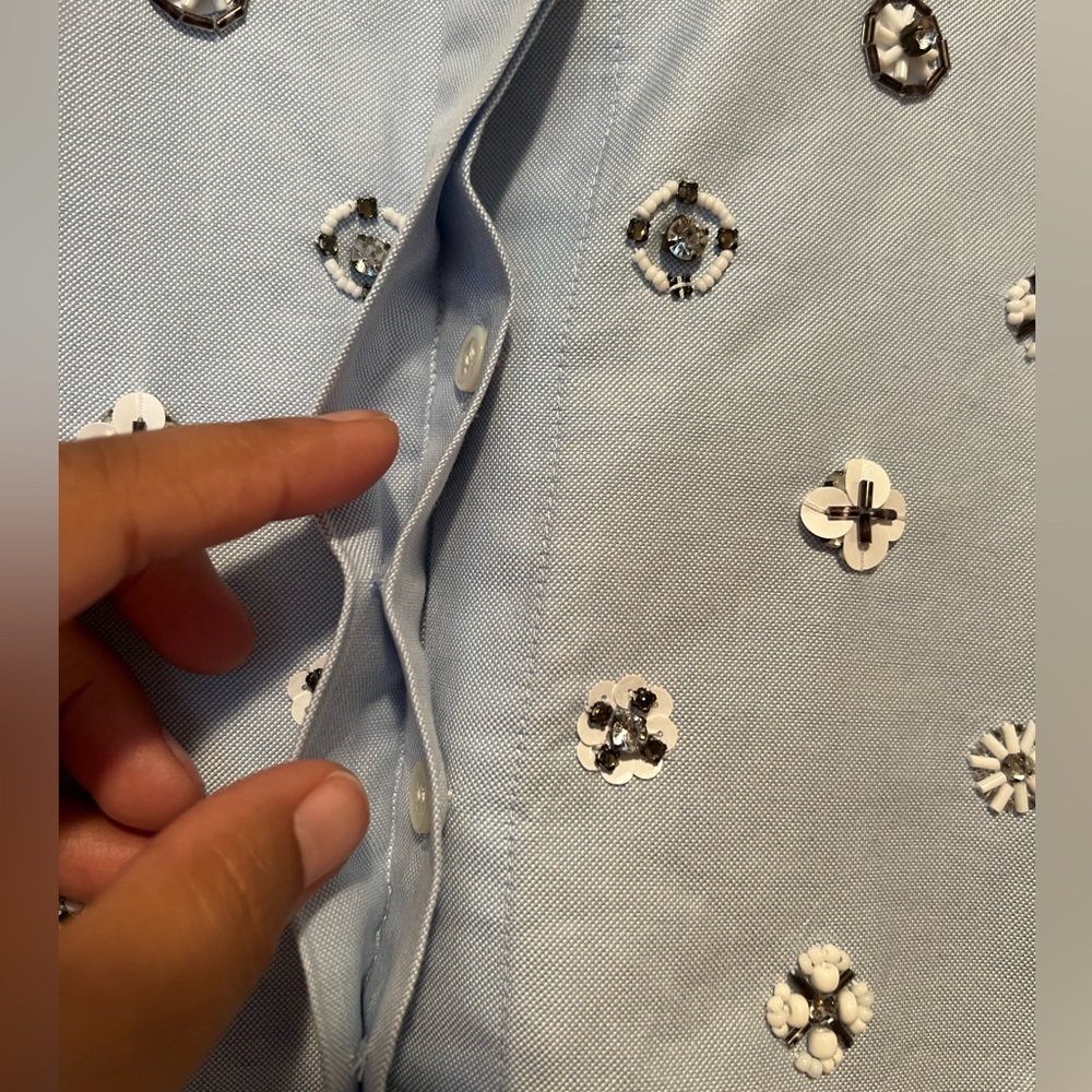 J. Crew Collection Beaded Oxford Short Sleeve Button Up Shirt - Picture 8 of 11